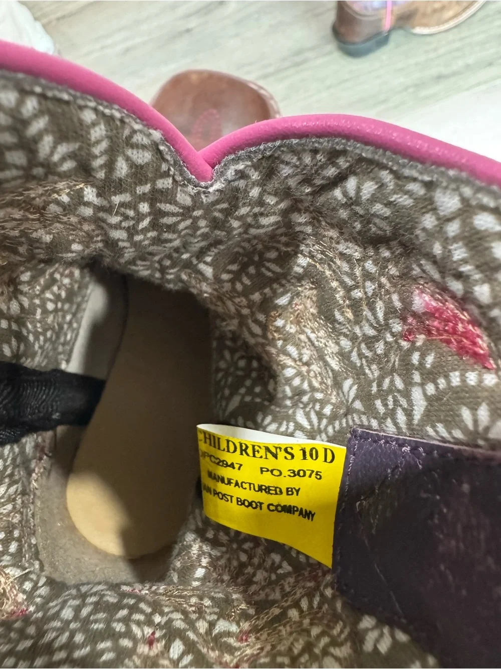 Childrens Pink-Trim Brown Patterned Western Boots